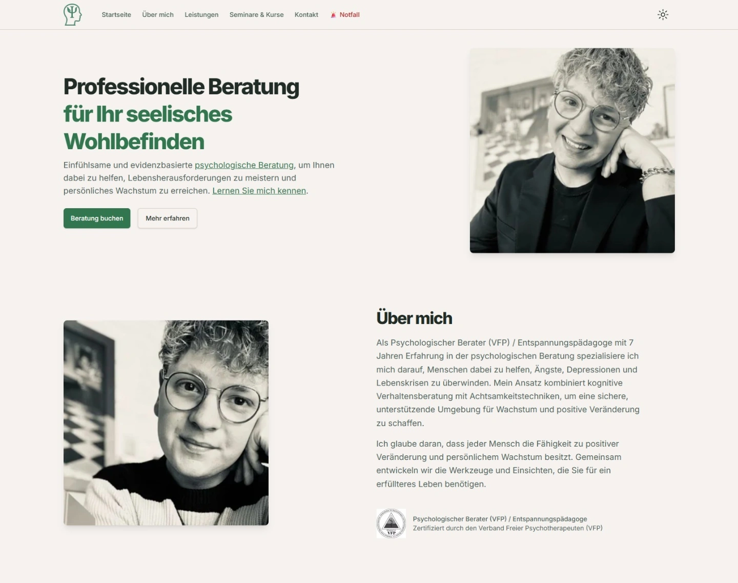 Neue Website psychologischeberatung-ennepetal.de - modernes, professionelles Design mit klarer Navigation, Dark Mode und optimierter Benutzerführung
